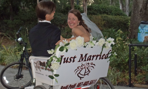 Redi Pedi Bicycle Carriages are used for weddings in Winterpark, Florida.